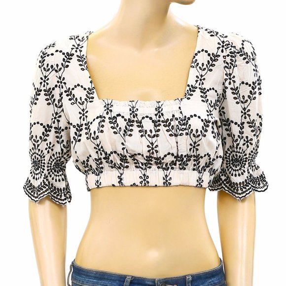 American Eagle Outfitters Tops - American Eagle Outfitters Eyelet Embroidered Crop Top Ivory Smocked S New